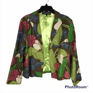 Painted Pony Tropical Floral Print Linen Blend Jacket